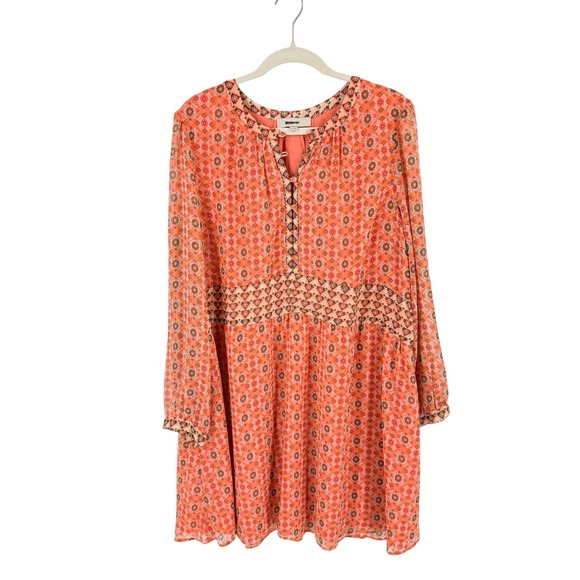 LOFT Dresses & Skirts - LOFT Geometric Print Long Sleeve Mini Dress Orange XL Boho Medallion Peasant